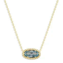 Oval Gemstone Necklace in 14K Gold Plated Sterling Silver, Oval Pendant Size 6 * 12mm, 15