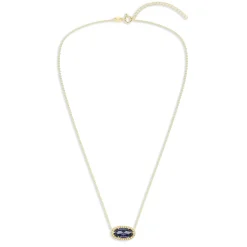 Oval Gemstone Necklace in 14K Gold Plated Sterling Silver, Oval Pendant Size 6 * 12mm, 15