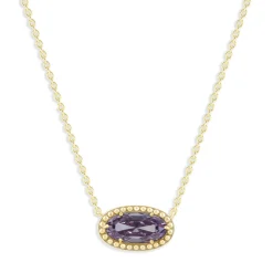 Oval Gemstone Necklace in 14K Gold Plated Sterling Silver, Oval Pendant Size 6 * 12mm, 15