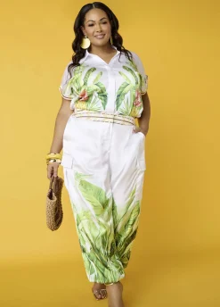 Palm Print Bubble Crop Top