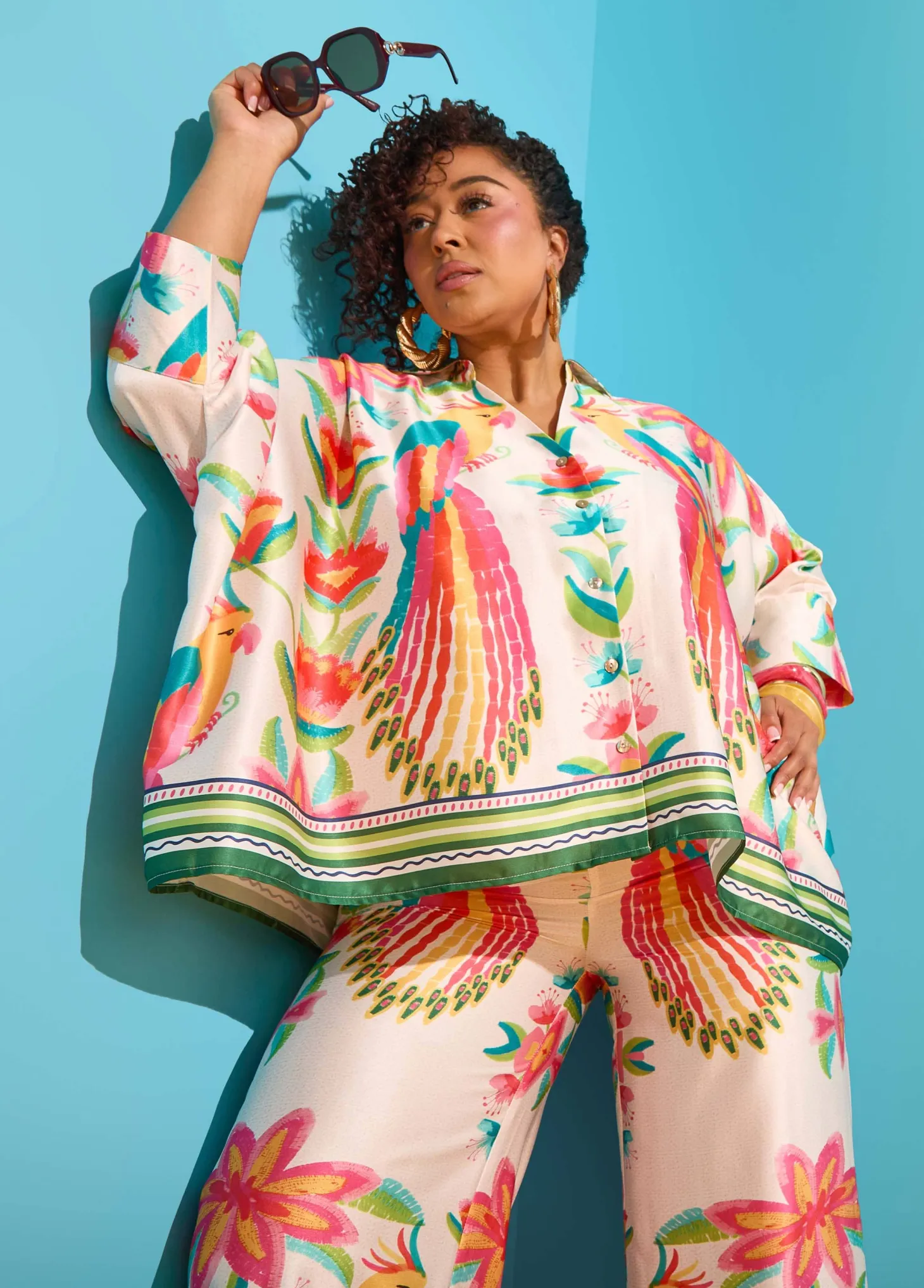 Parrot Print Satin Shirt