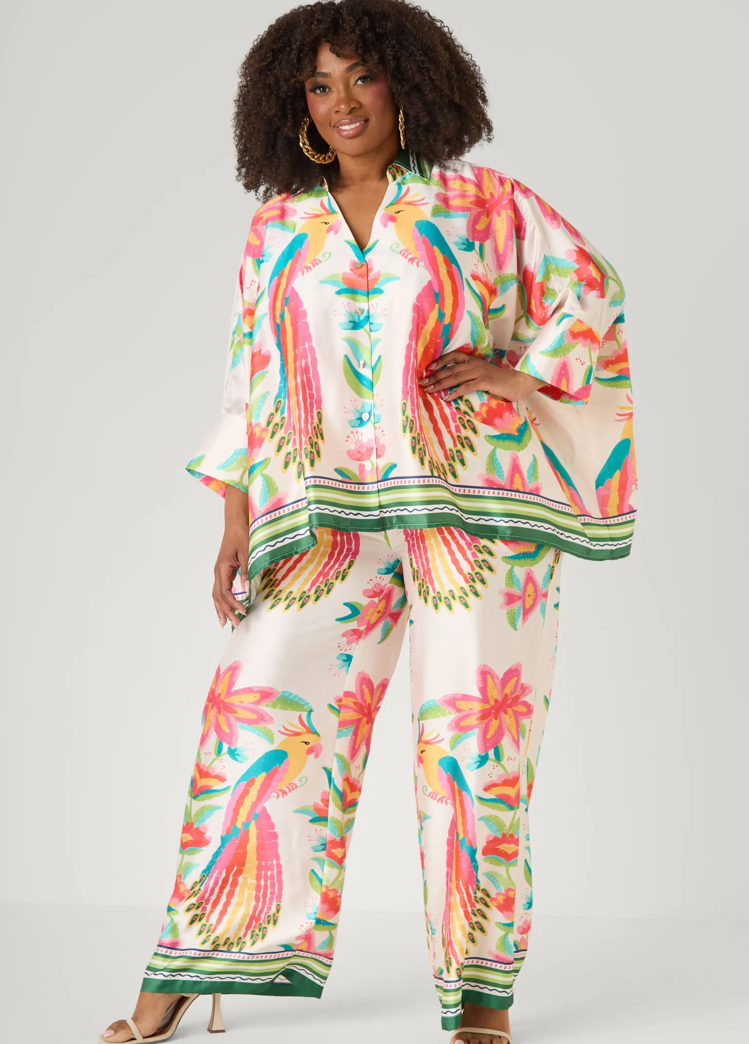 Parrot Print Satin Shirt