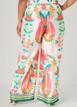 Parrot Print Satin Wide Leg Pants