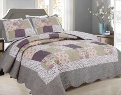 3 Piece Floral Patchwork Reversible Quilt Set