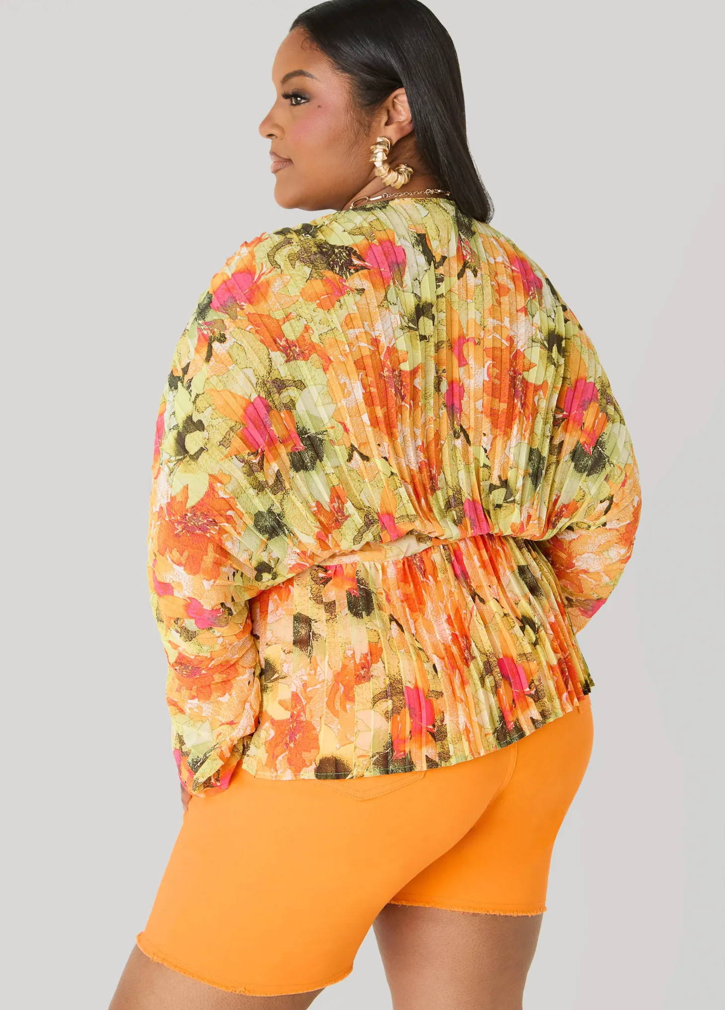 Pleated Floral Print Blouse