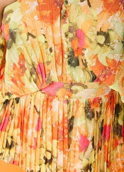 Pleated Floral Print Blouse