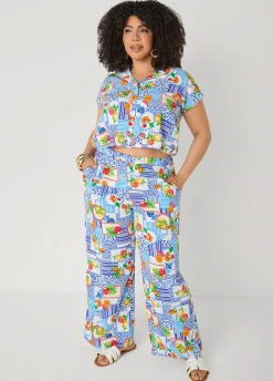 Printed Button Front Cropped Shirt