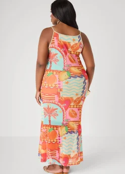 Printed Mesh Maxi Slip Dress