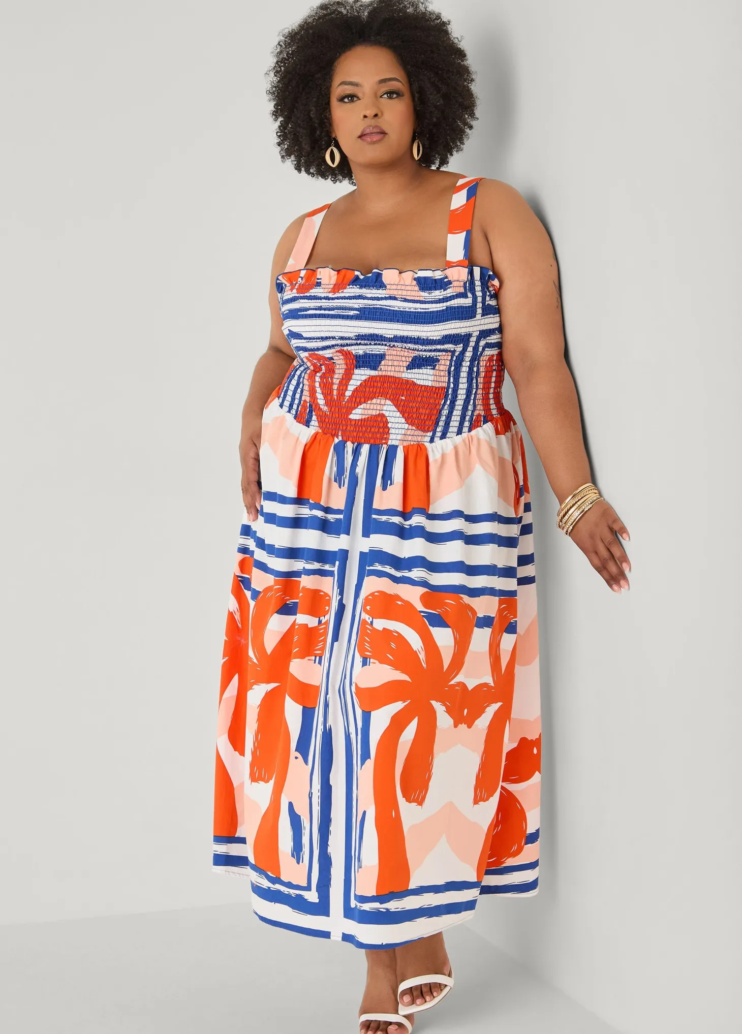 Printed Smocked Maxi Dress