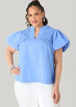 Puff Sleeve Embroidered Top