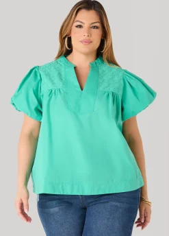Puff Sleeve Embroidered Top