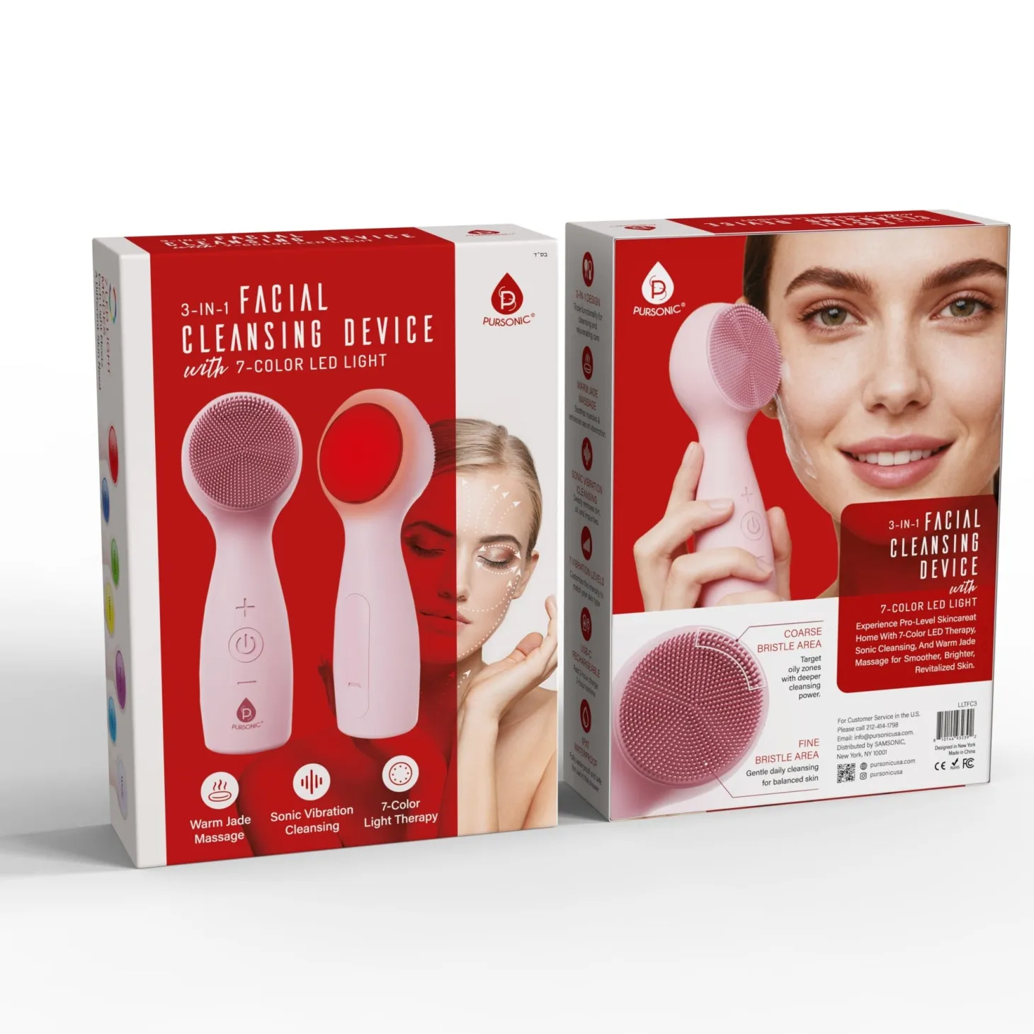 Pursonic 3 In 1 Sonic Facial Cleanser With Heated Jade And LED Light Therapy