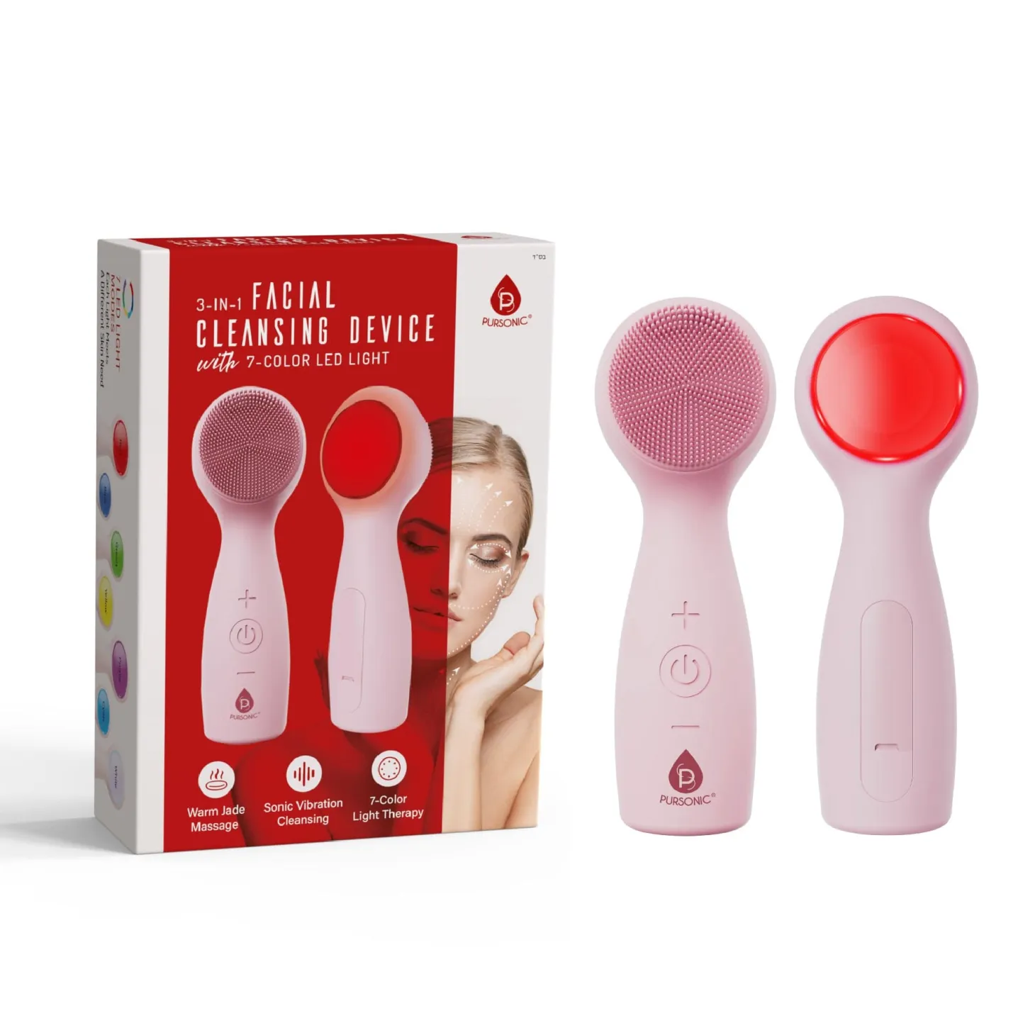 Pursonic 3 In 1 Sonic Facial Cleanser With Heated Jade And LED Light Therapy