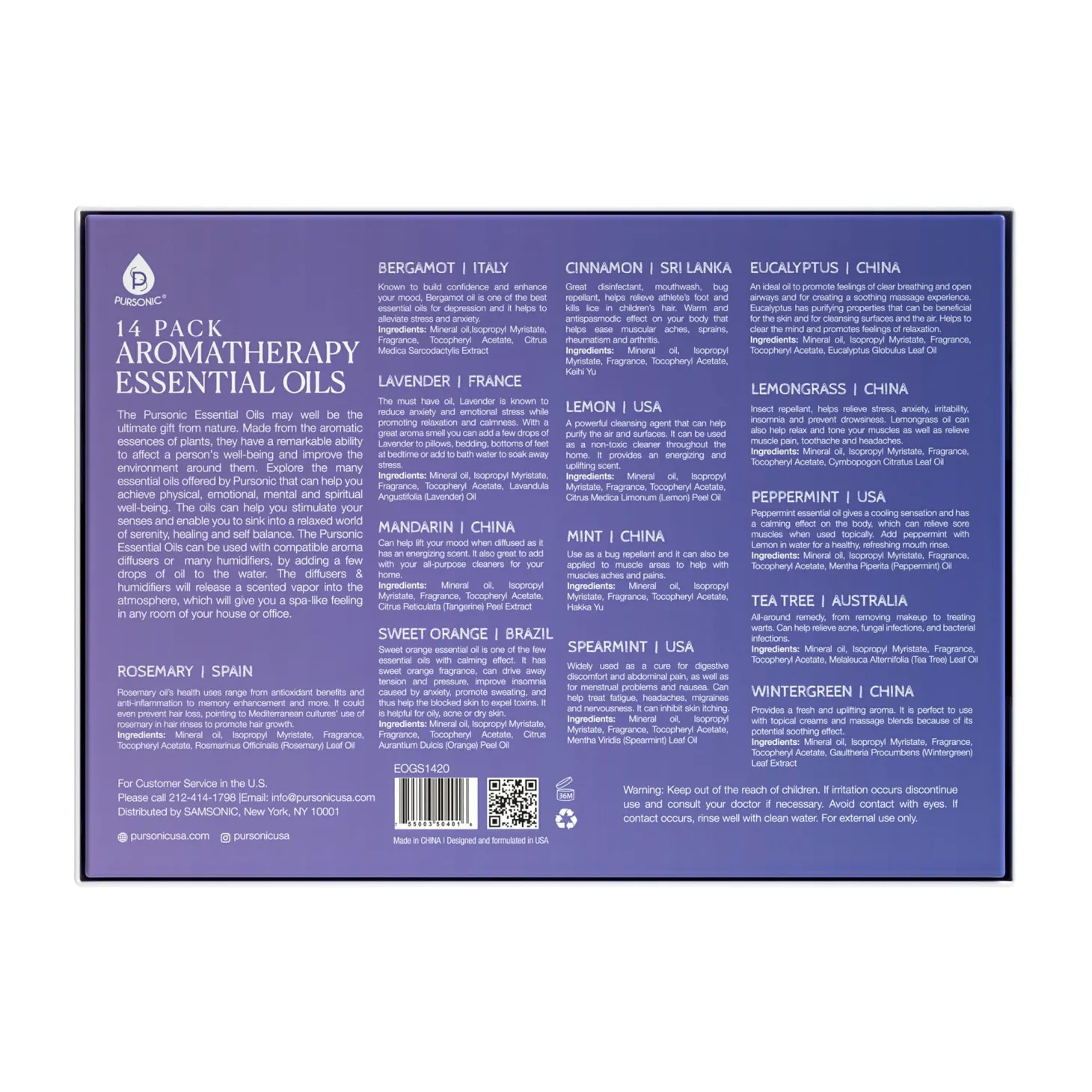 Pursonic 14 Pack Aromatherapy Essential Oil Gift Set