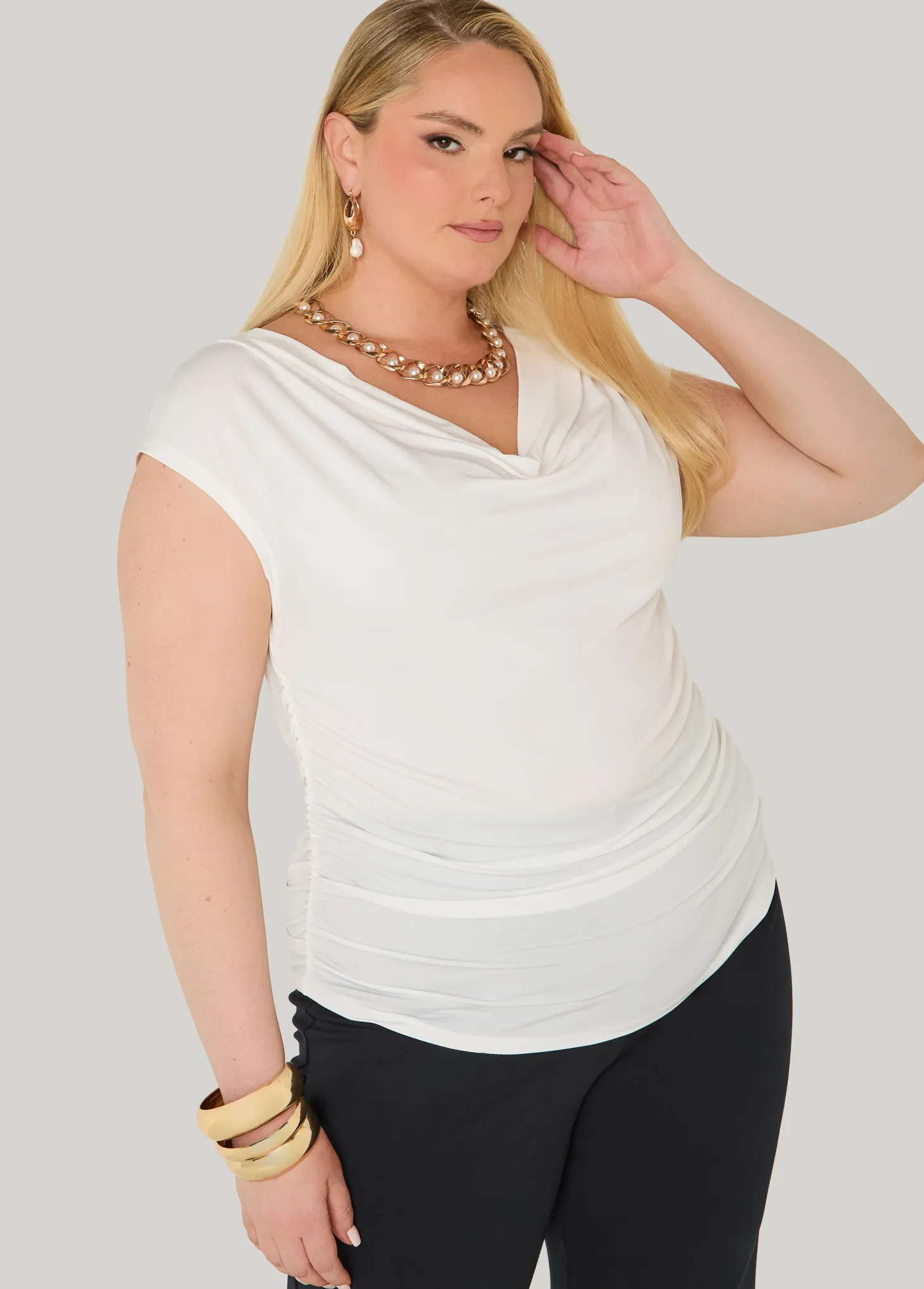 Ruched Cowl Neck Top