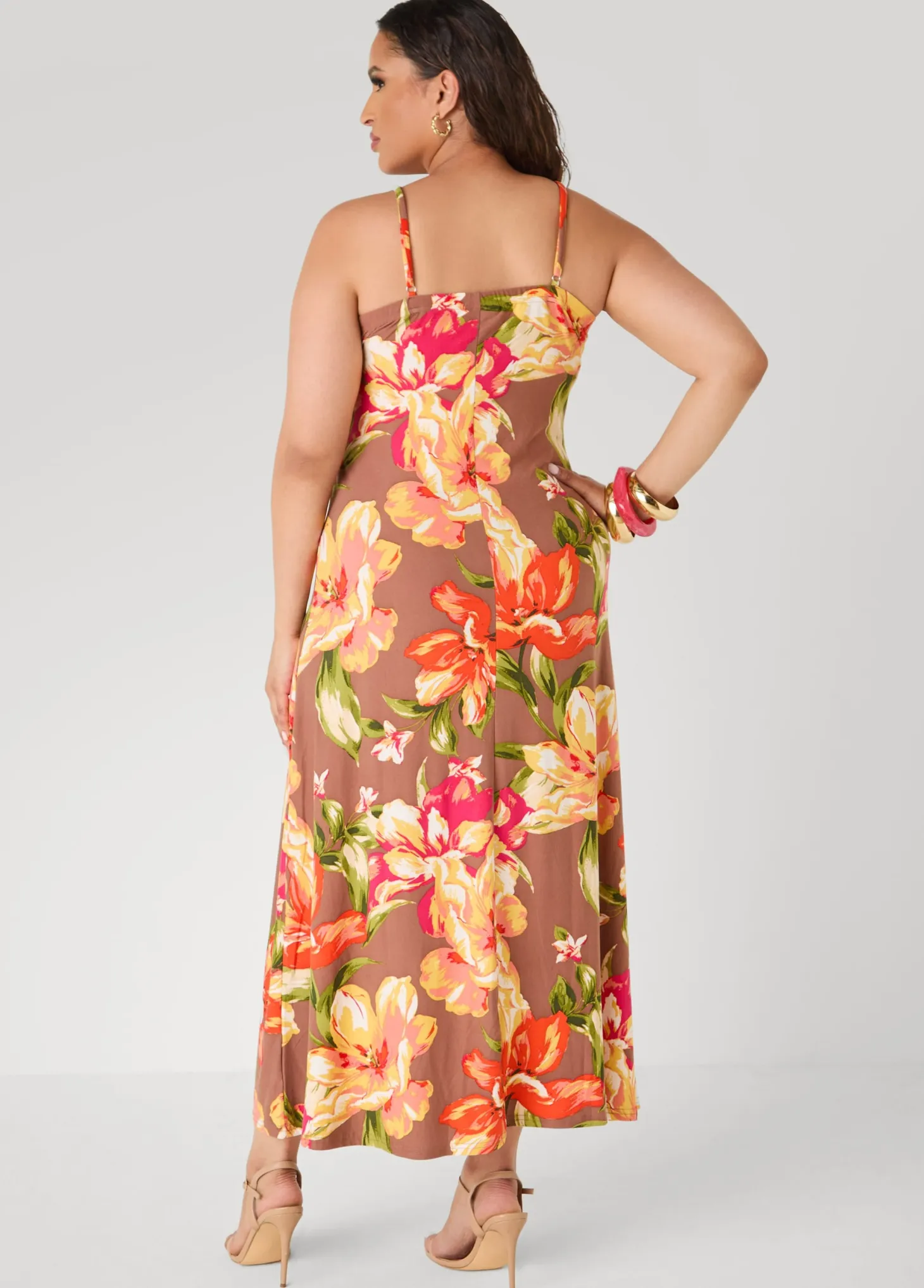 Ruched Floral Print Maxi Dress