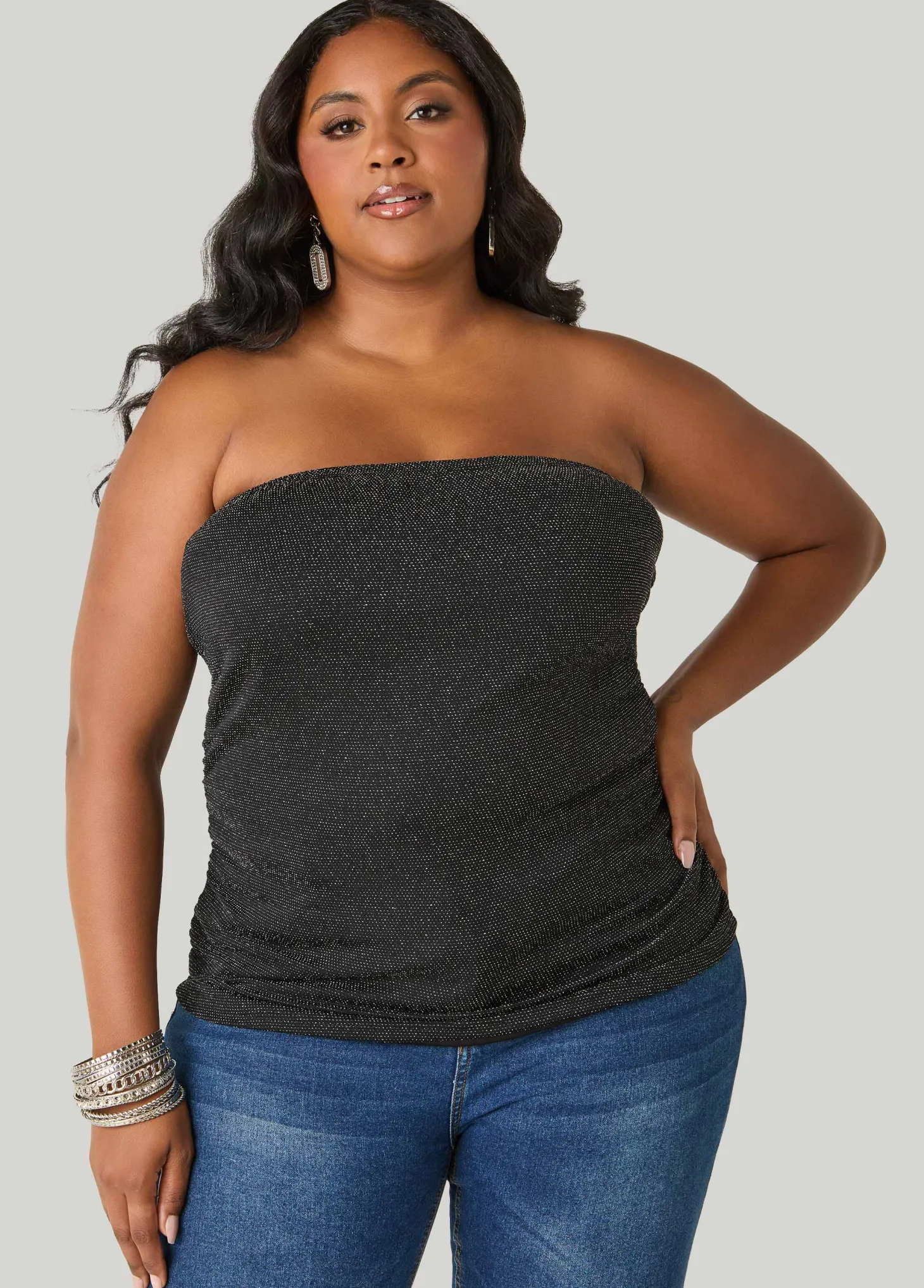 Ruched Metallic Tube Top