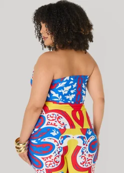 Ruched Printed Tube Top