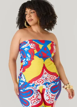 Ruched Printed Tube Top