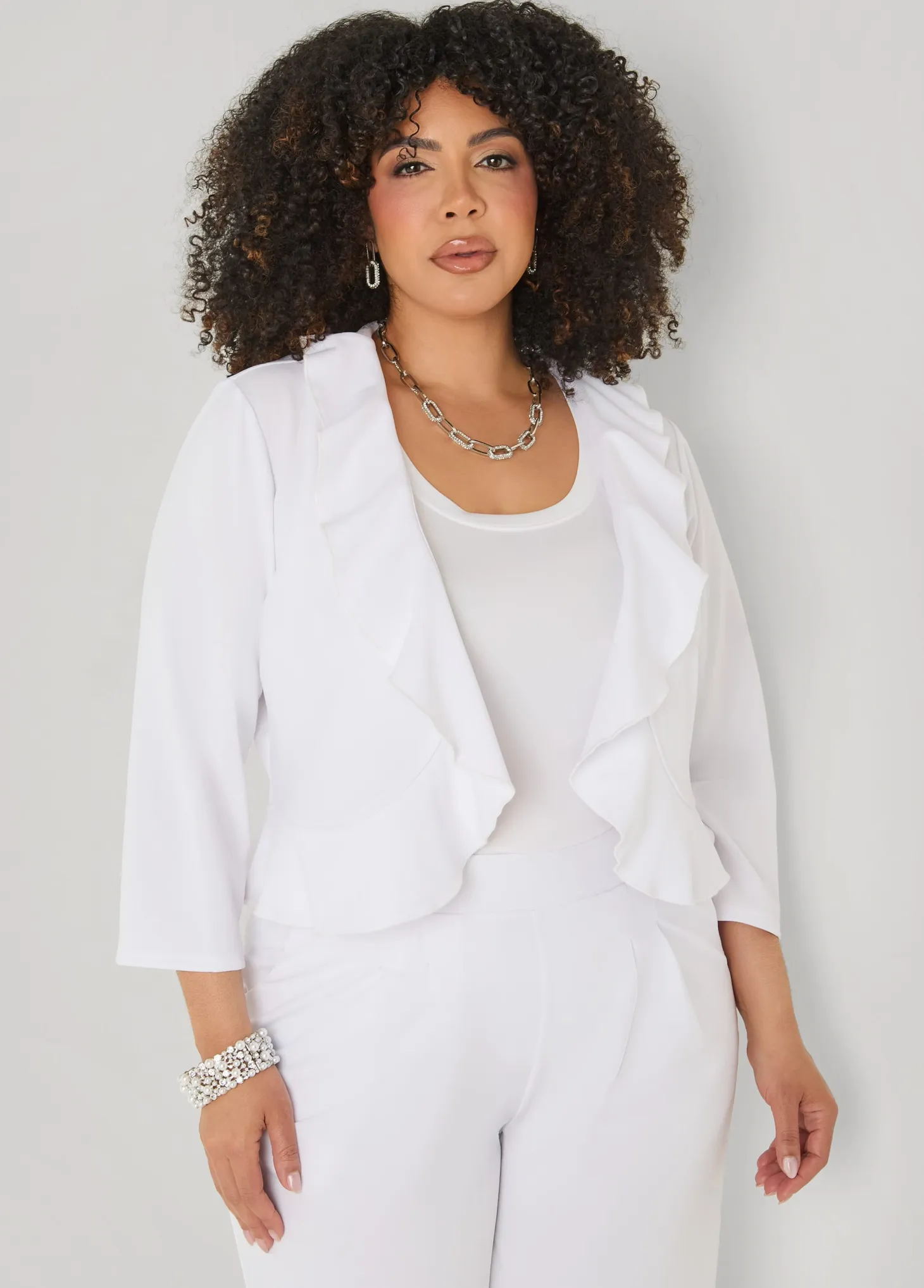 Ruffled Open Front Jacket
