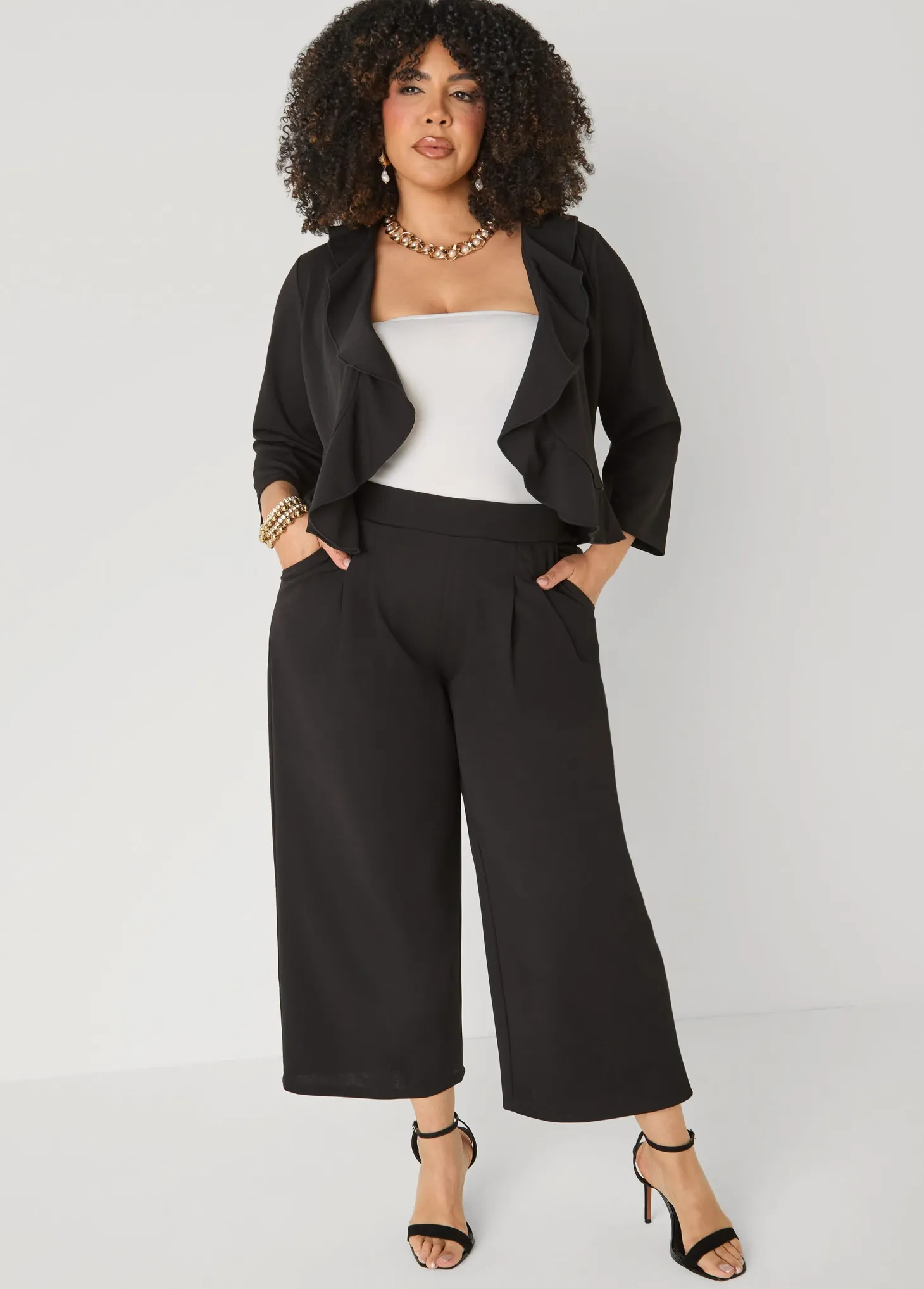 Ruffled Open Front Jacket