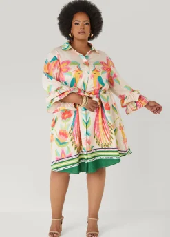 Ruffled Parrot Print Shirtdress