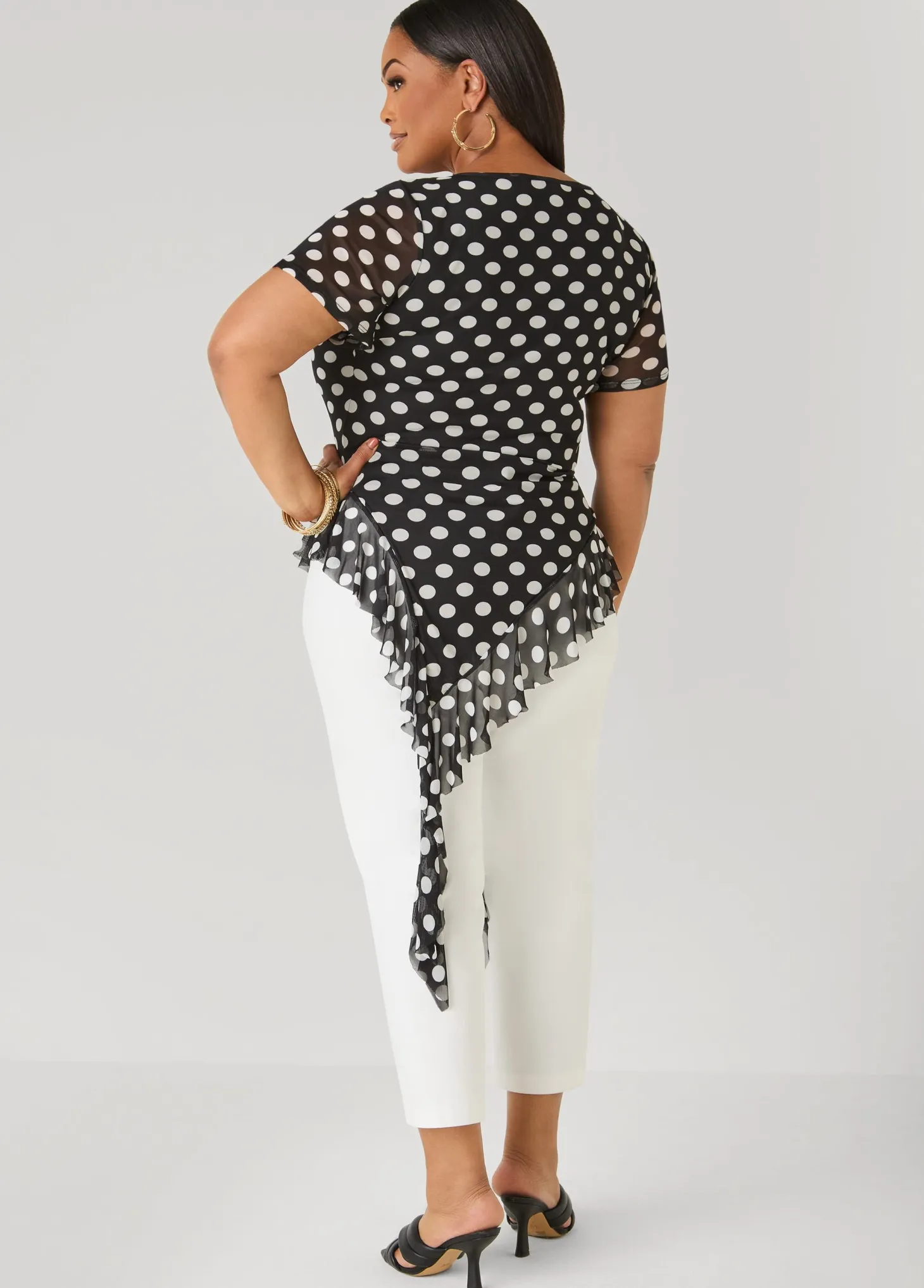 Ruffled Polka Dot Mesh Top