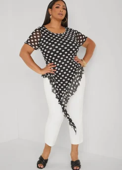 Ruffled Polka Dot Mesh Top
