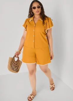 Ruffle Sleeved Textured Shirt