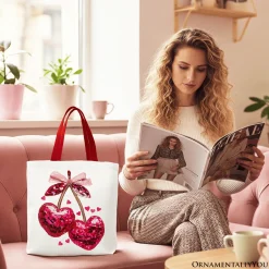Sequin Cherry Heart Tote Bag