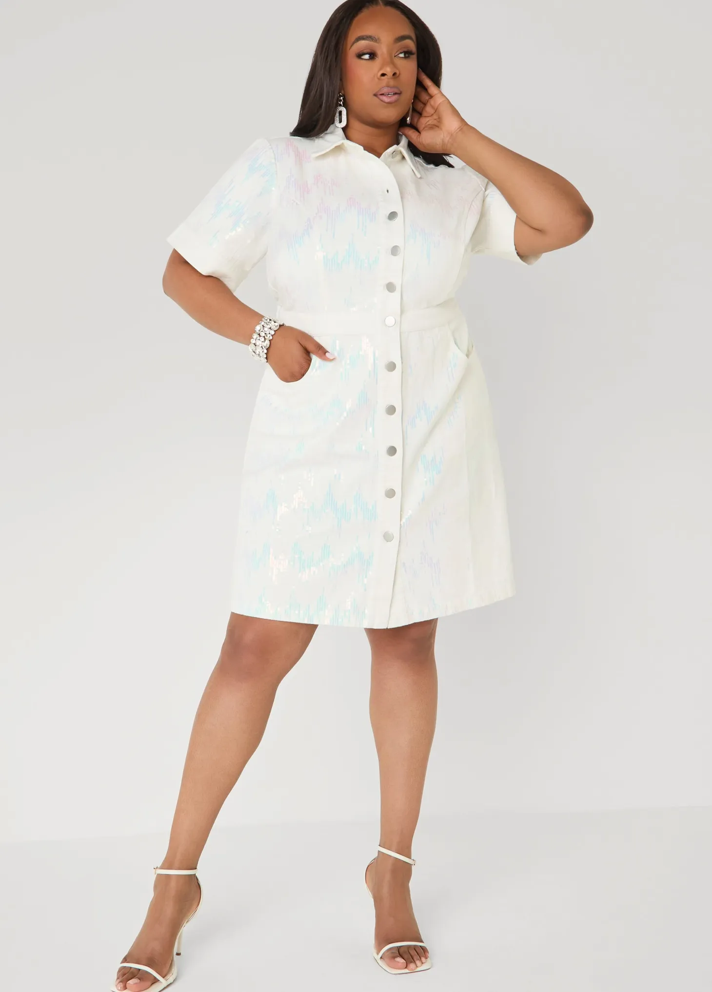Sequined Denim Shirtdress