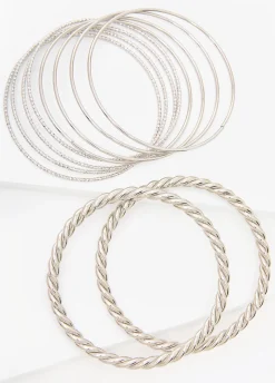 Set Of 10 Silver Tone Bangles