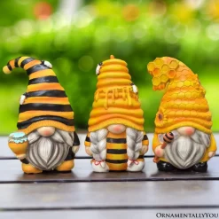 Set of Three Bee Gnome Figurines