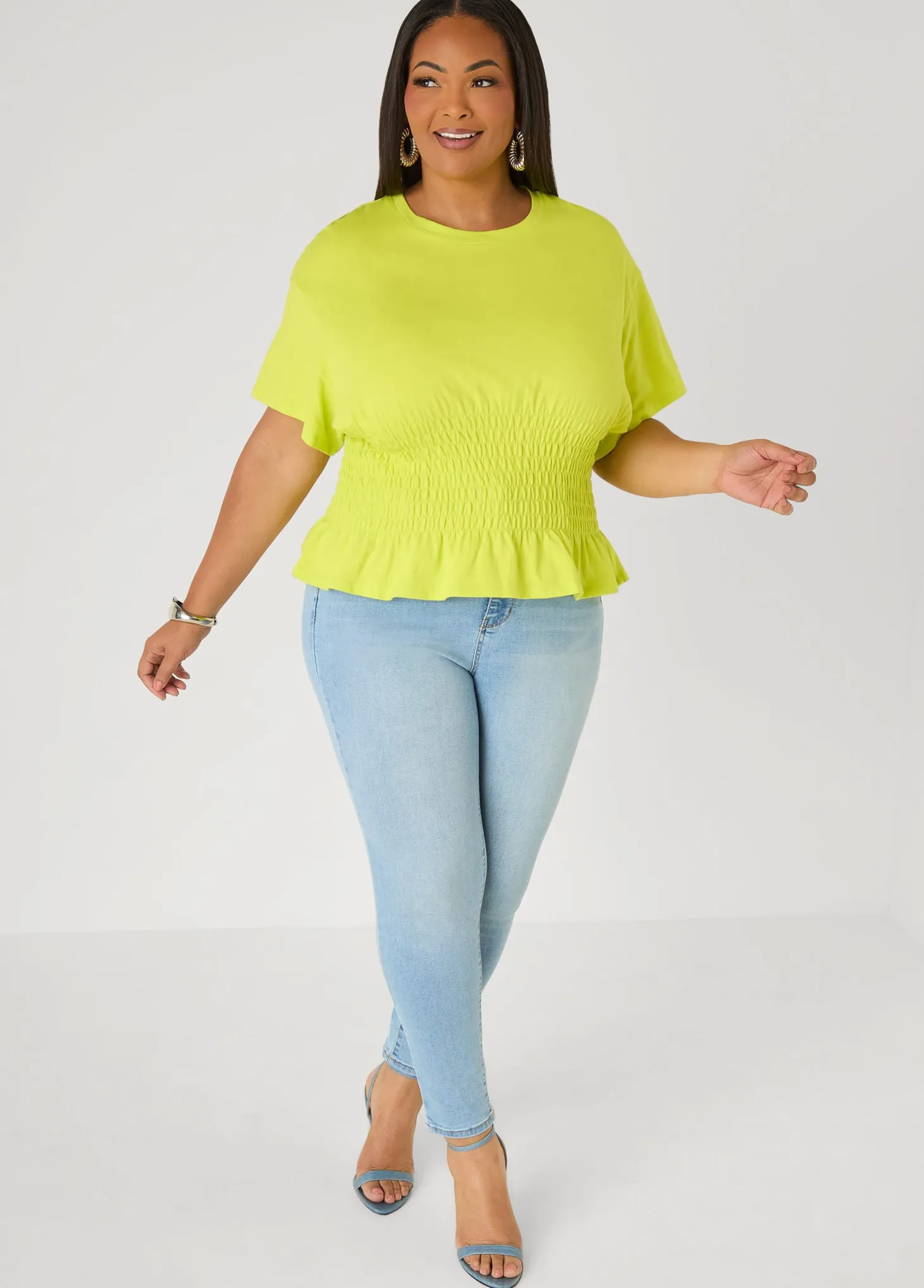 Shirred Waist Cotton Jersey Tee