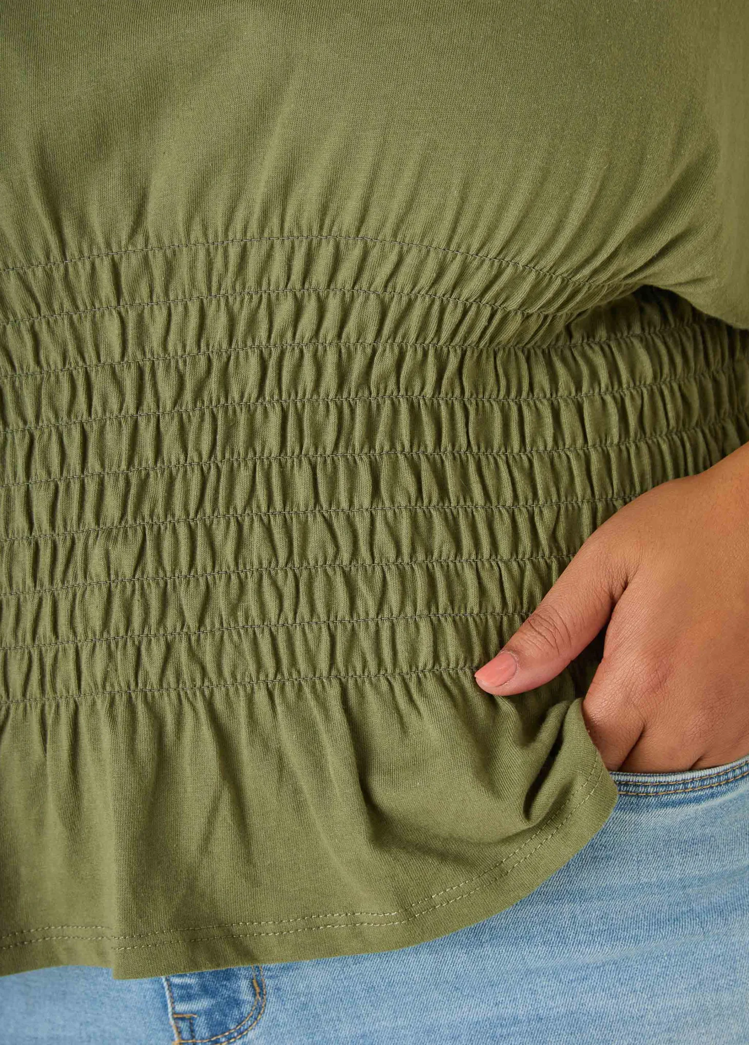 Shirred Waist Cotton Jersey Tee