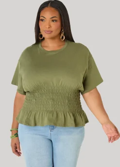 Shirred Waist Cotton Jersey Tee