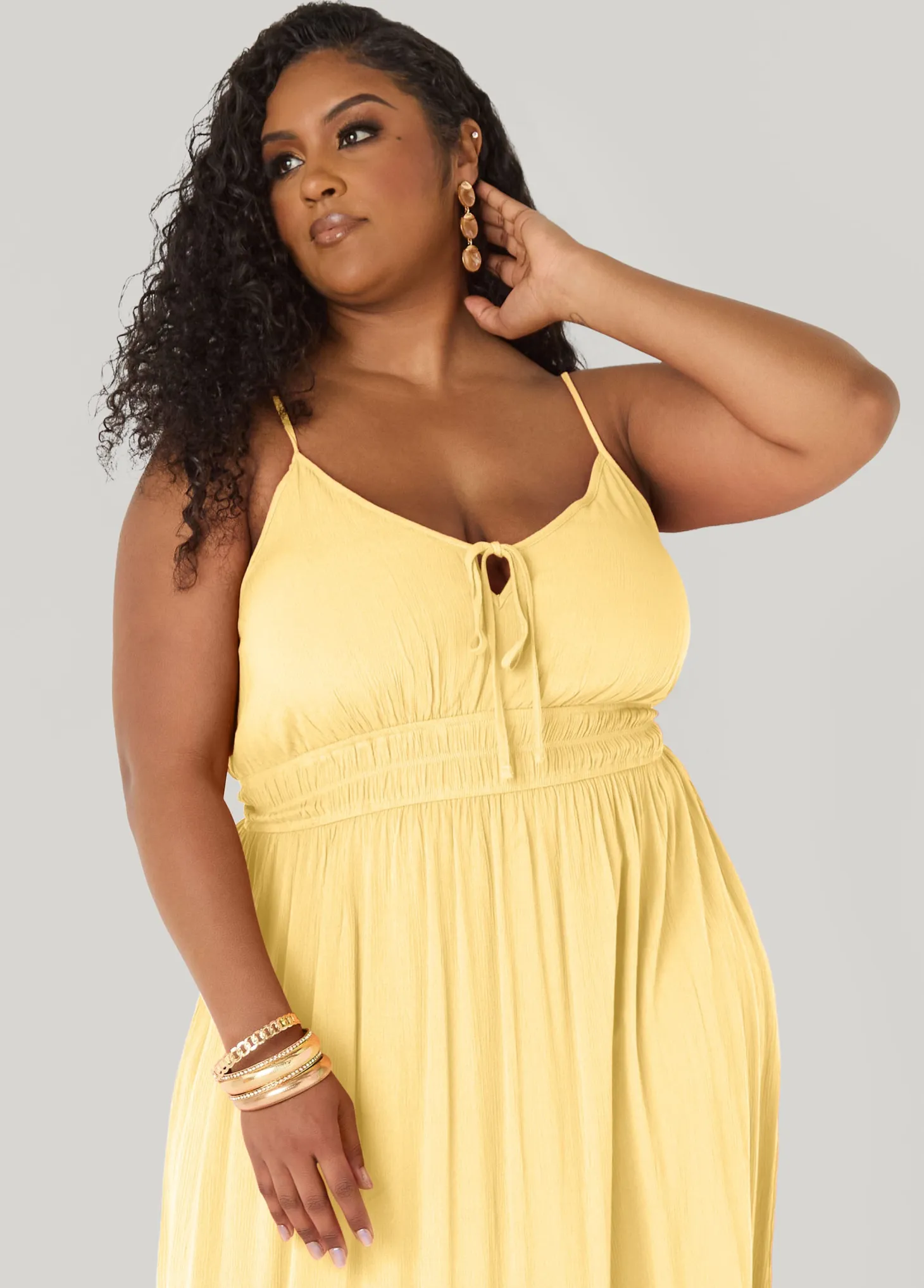 Smocked Tie Front Maxi Dress