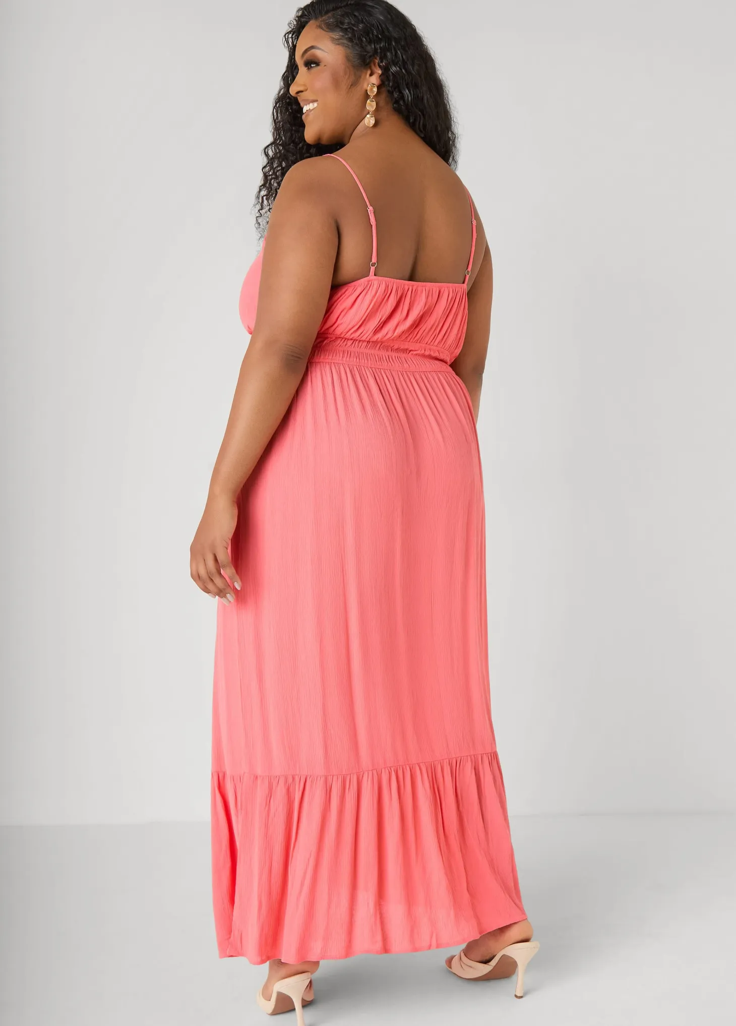 Smocked Tie Front Maxi Dress