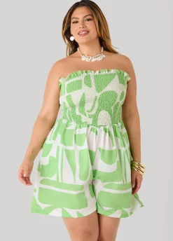Strapless Abstract Print Romper