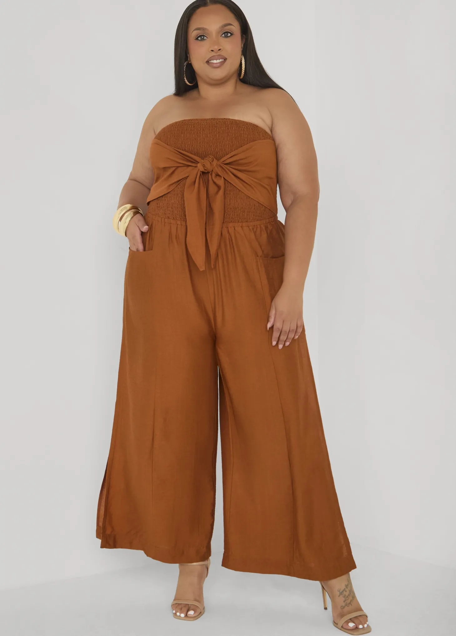 Strapless Tie Front Jumpsuit