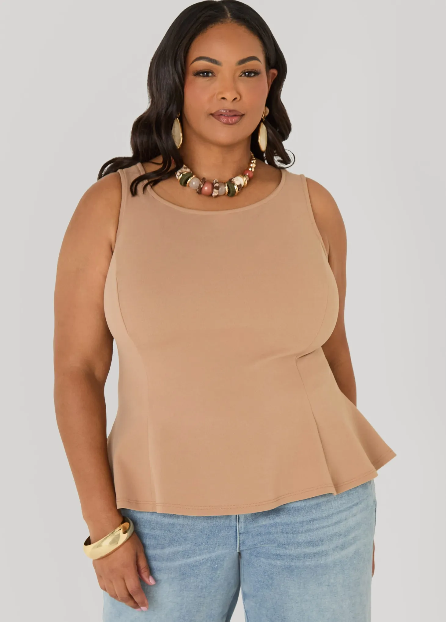 Stretch Crepe Peplum Top