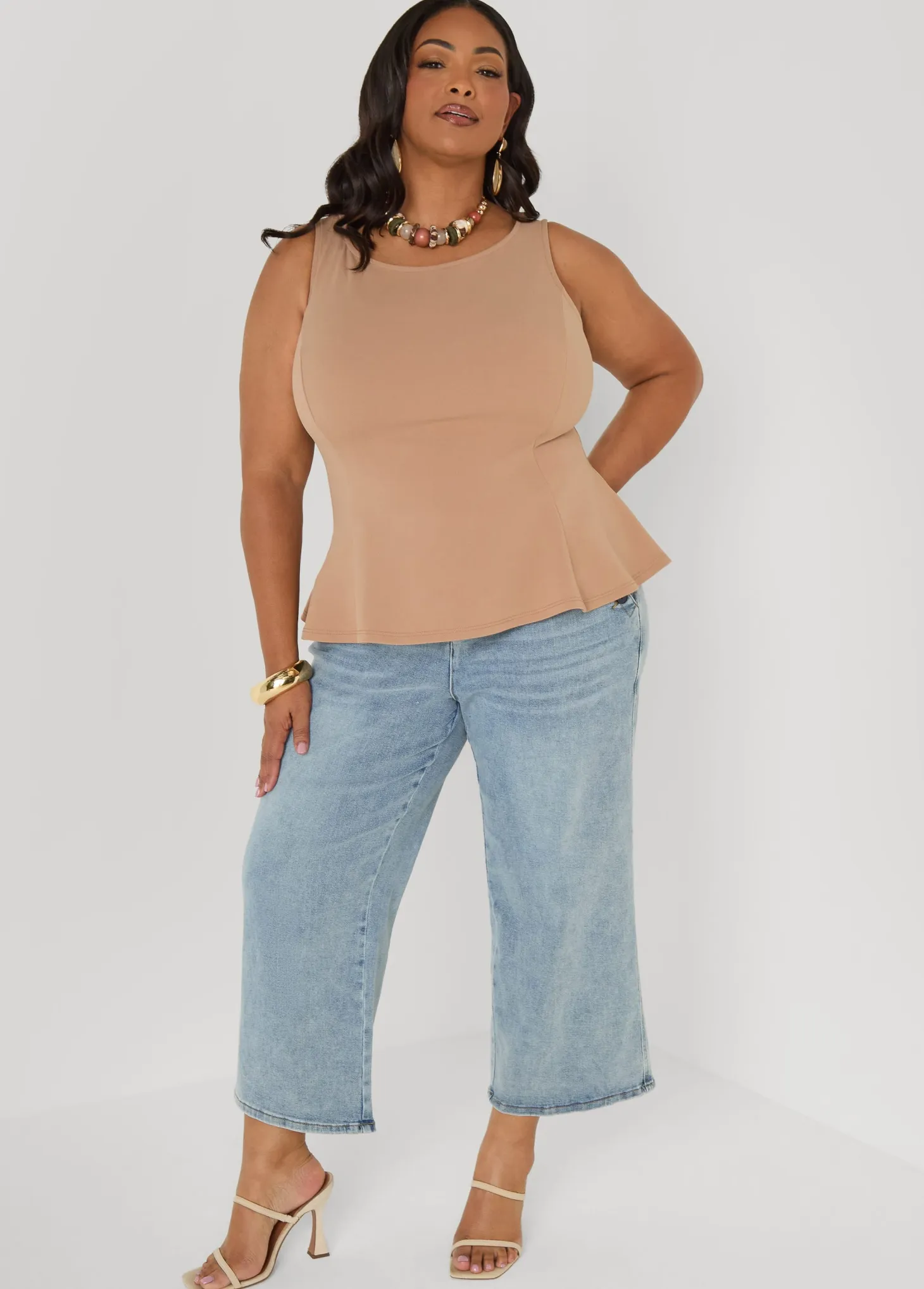 Stretch Crepe Peplum Top