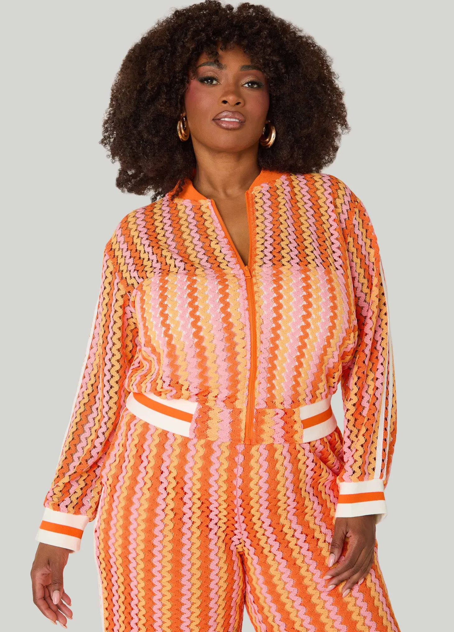 Striped Crochet Bomber Jacket