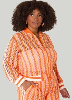 Striped Crochet Bomber Jacket