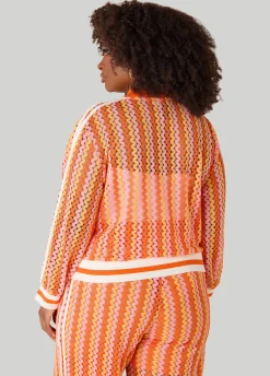 Striped Crochet Bomber Jacket