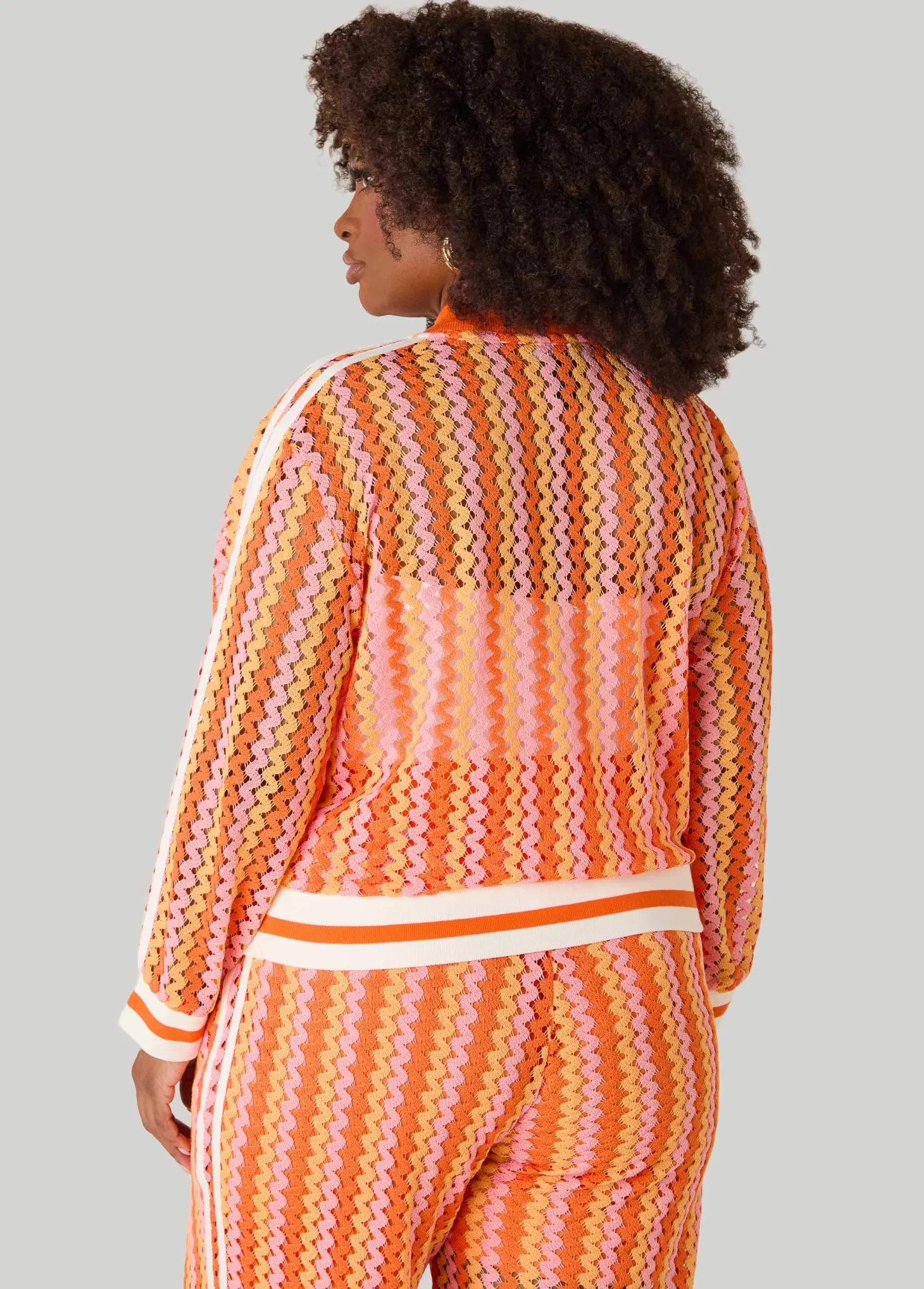 Striped Crochet Bomber Jacket
