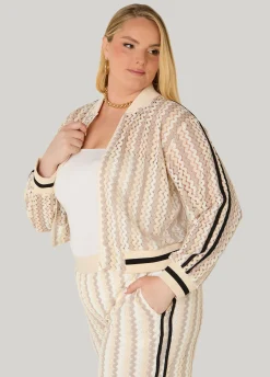 Striped Crocheted Bomber Jacket