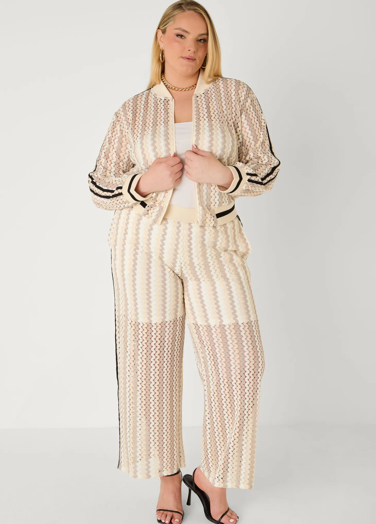 Striped Crocheted Wide Leg Pants