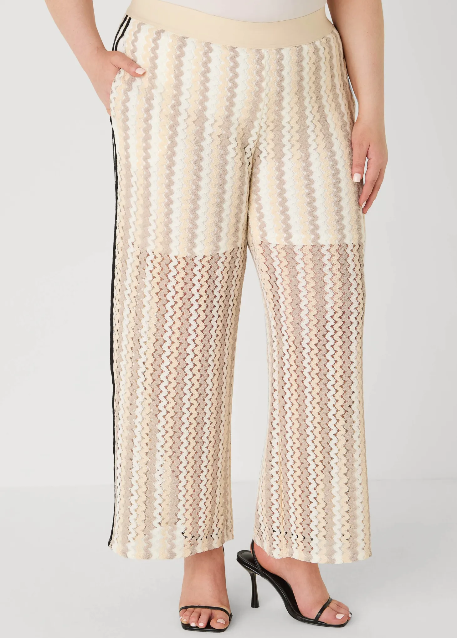 Striped Crocheted Wide Leg Pants