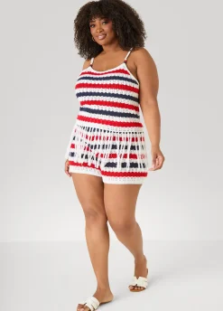 Striped Fringe Crochet Coverup Set